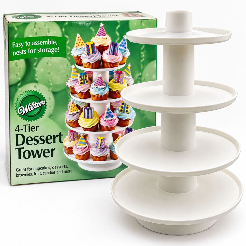 Wilton 4-Tier Dessert Tower Cupcake Stand White 16.25" Party Display w/ Box